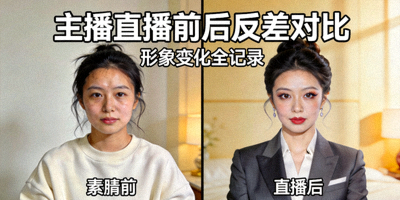 知名主播直播前后反差对比高清视频封面，展示形象变化